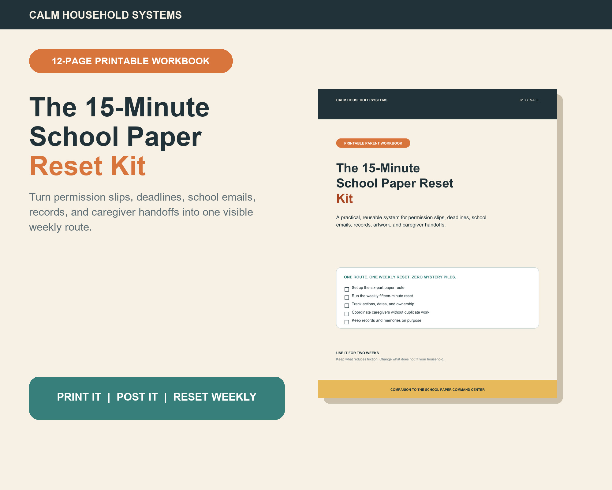 The 15-Minute School Paper Reset Kit with a workbook preview